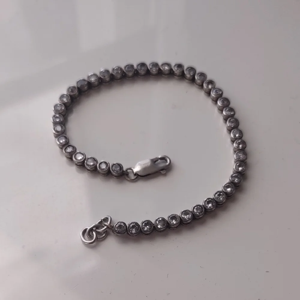 Sterling Silver Bezel Set Round White CZ Link 7" Bracelet - 10g - Picture 2 of 6